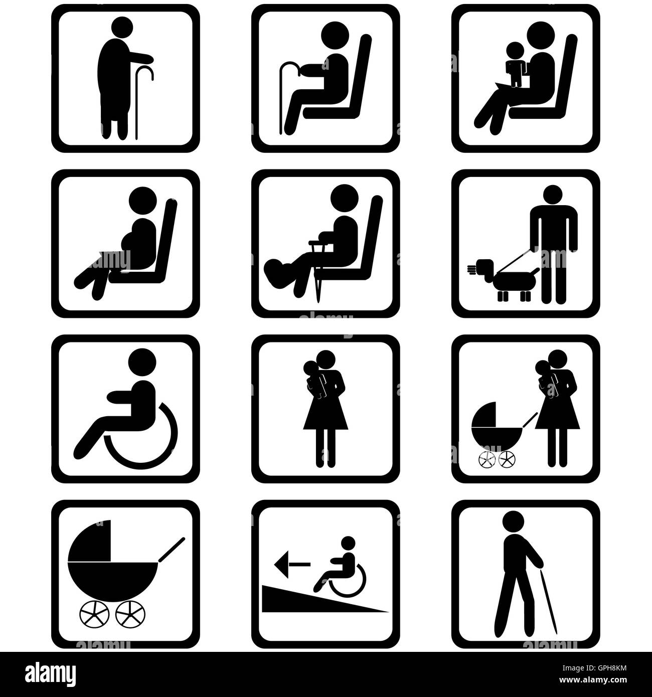 Priorität Sitzgelegenheiten Bereich Zeichen Stockfoto