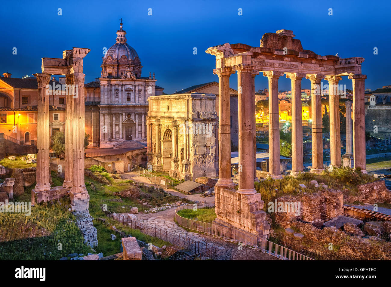 Ruinen des römischen Forums auf Kapitolinischen Hügel, Rom, Italien Stockfoto