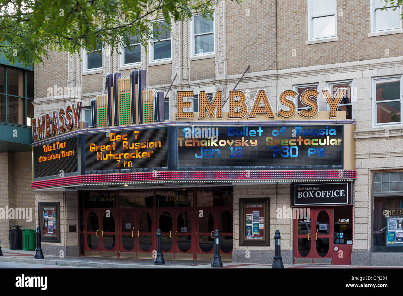Fort Wayne, Indiana - The Embassy Theatre, ein Zentrum für darstellende Künste. Stockfoto