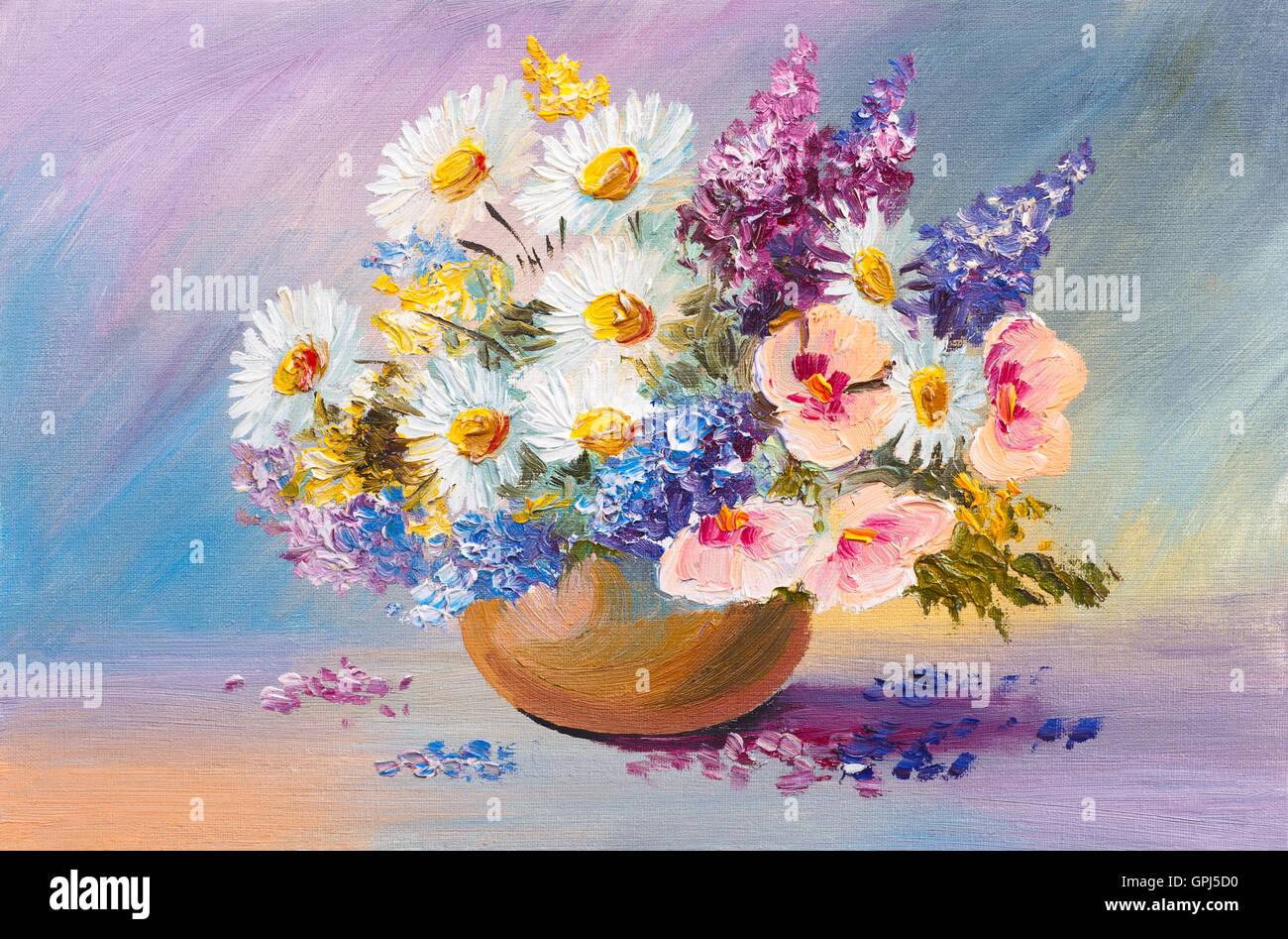 Bouquet von Sommerblumen, Stillleben Ölgemälde Stockfoto