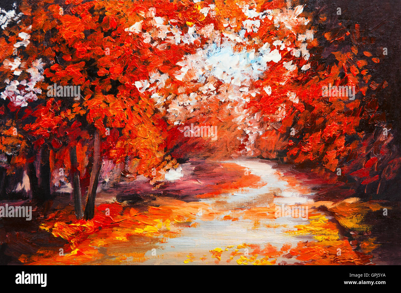 Ölgemälde von abstrakten Herbstwald Stockfoto