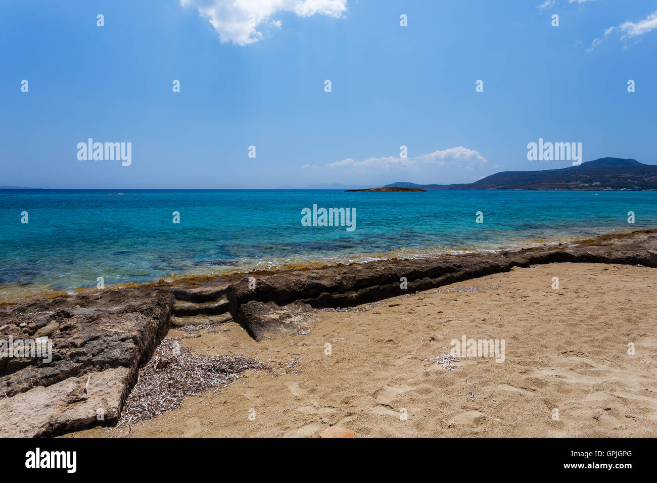 Antike griechische Stadt Ruinen der Stätte in Pounda exotischen Strand in Lakonien, Peloponnes, Griechenland Stockfoto