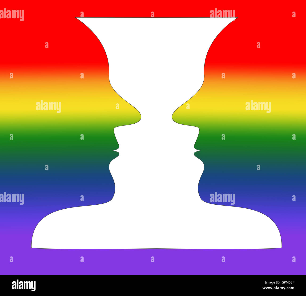 Optische Täuschung A Regenbogen Vase oder zwei Menschen einander zugewandt Stockfoto