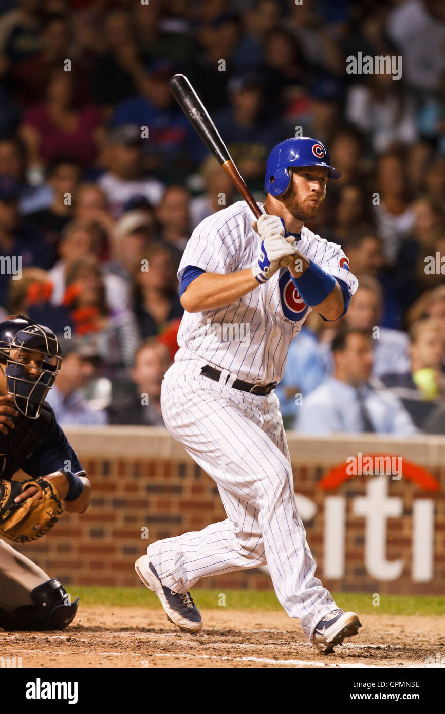 August 2010; Chicago, IL, USA; Koyie Hill (55), der die Chicago Cubs im siebten Inning im Wrigley Field mit den San Diego Padres besiegte. San Diego besiegte Chicago mit 1:0. Stockfoto