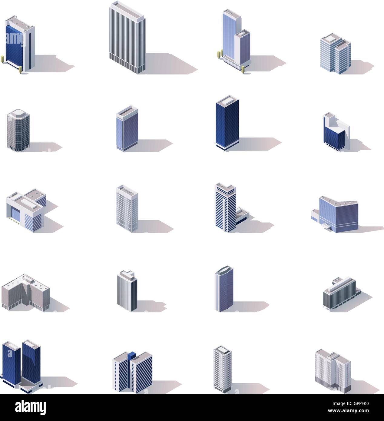 Vektor-isometrische Stadt-Gebäude-Icon-set Stock Vektor