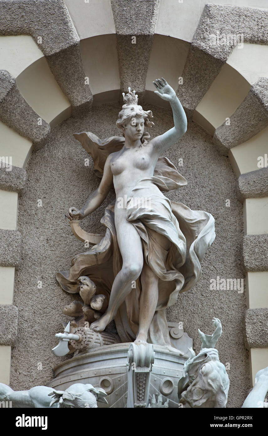 Skulpturen am Michaelerplatz Brunnen im Quartal Hofburg Vienna Stockfoto