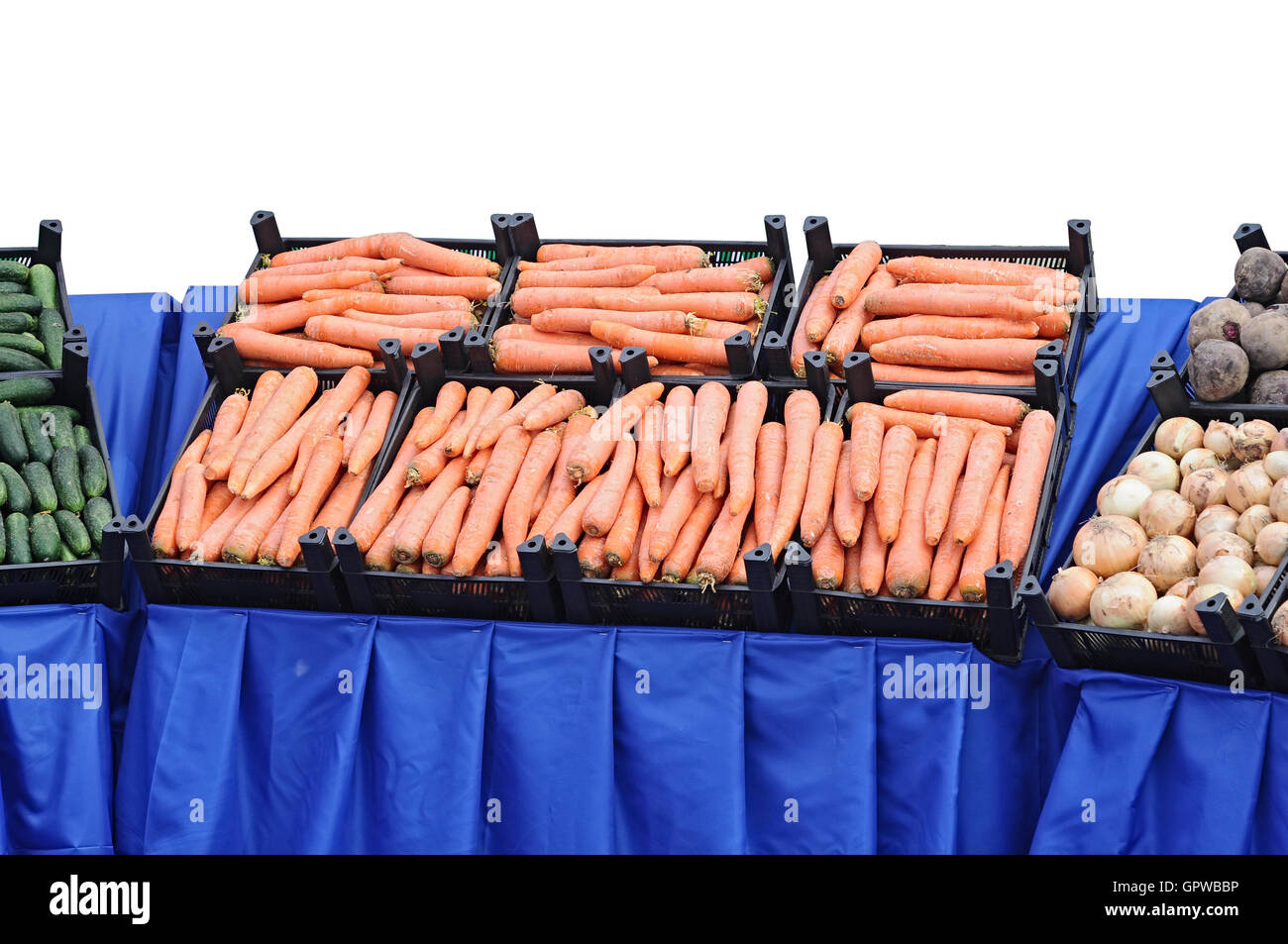 Gemüse in Kisten am Gemüsemarkt Stockfoto