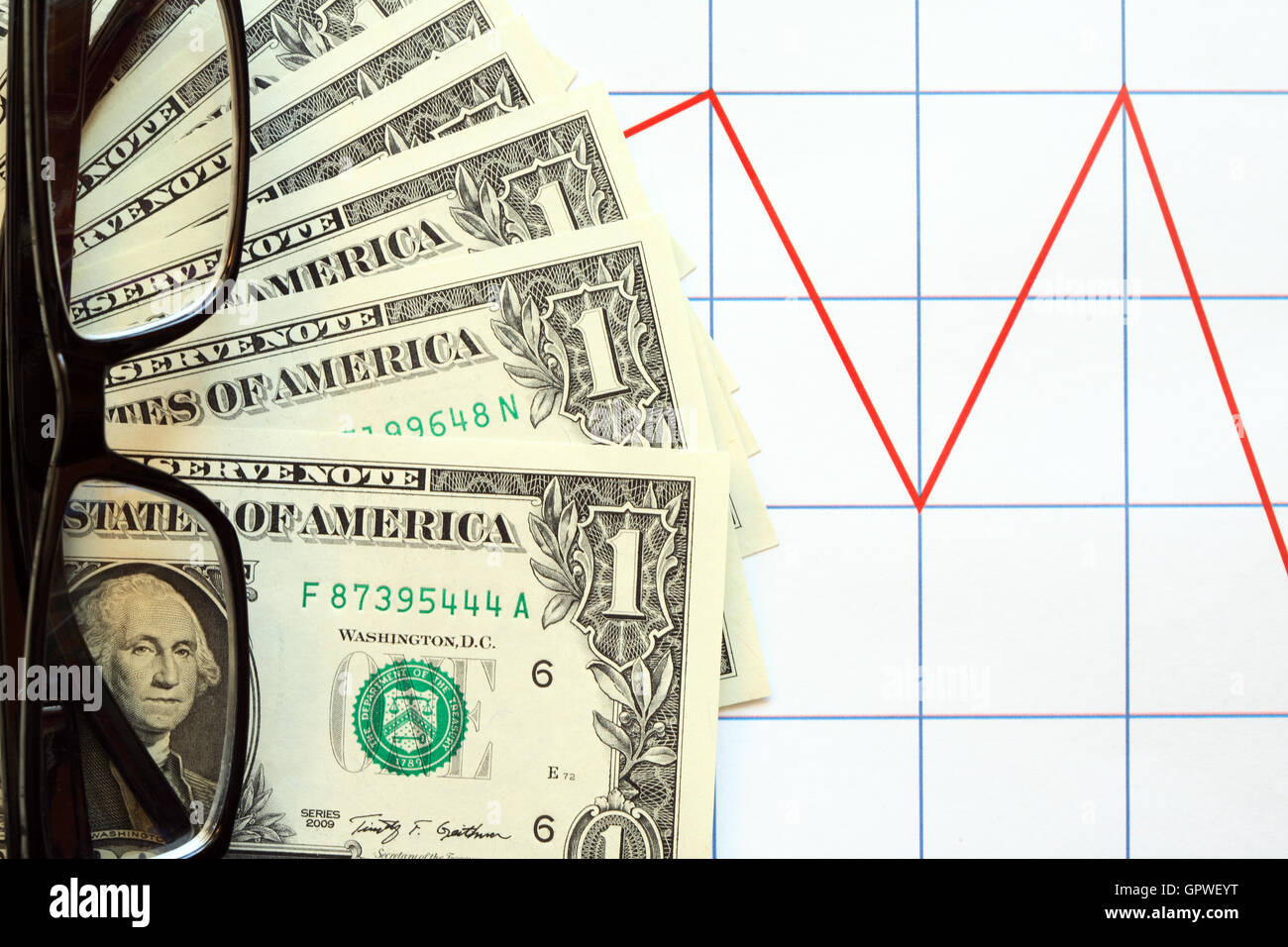 Geld und Diagramm Stockfoto