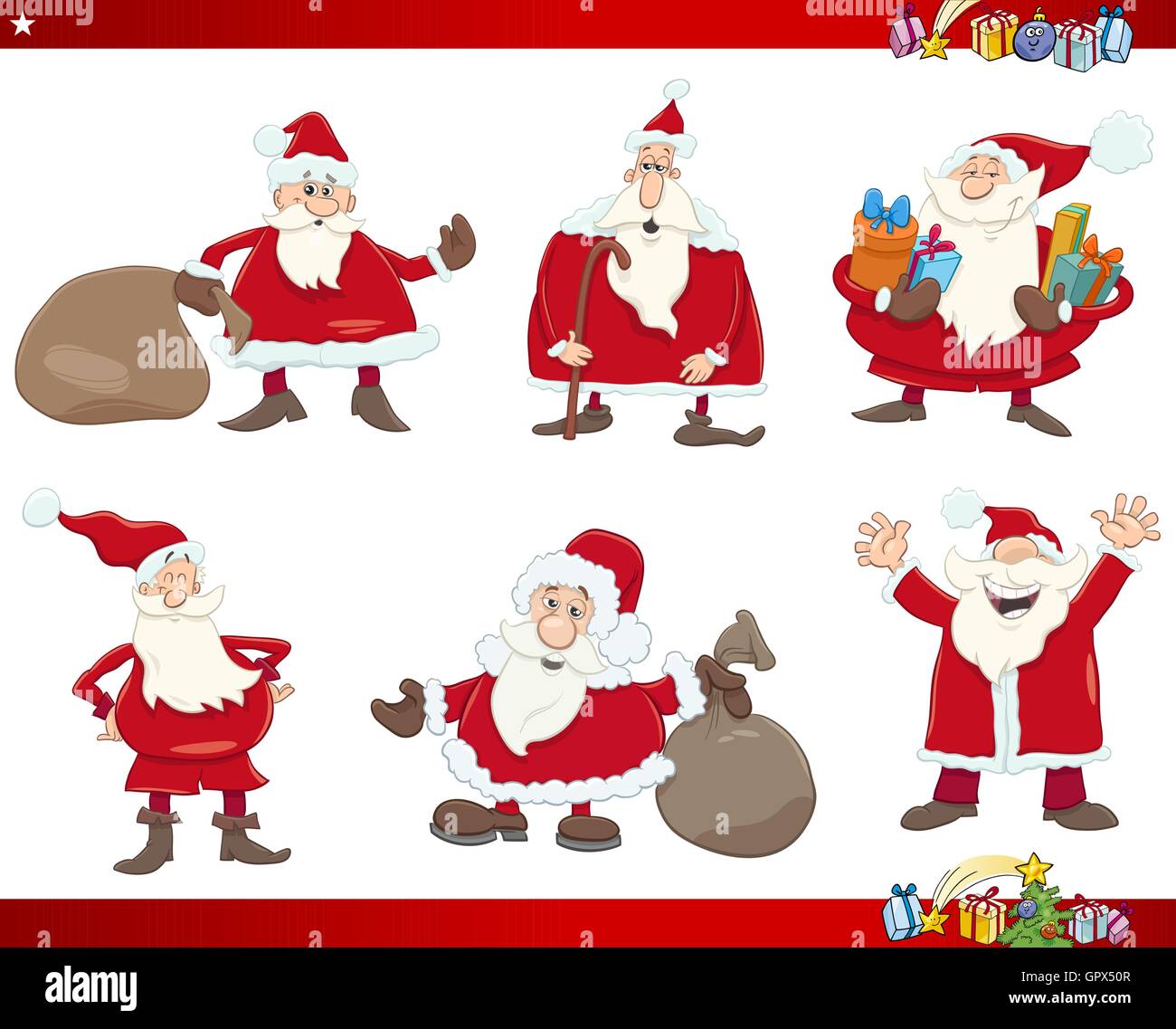 Comic Illustration Der Weihnachtsmann Mit Geschenken Fur Weihnachten Figuren Set Stock Vektorgrafik Alamy