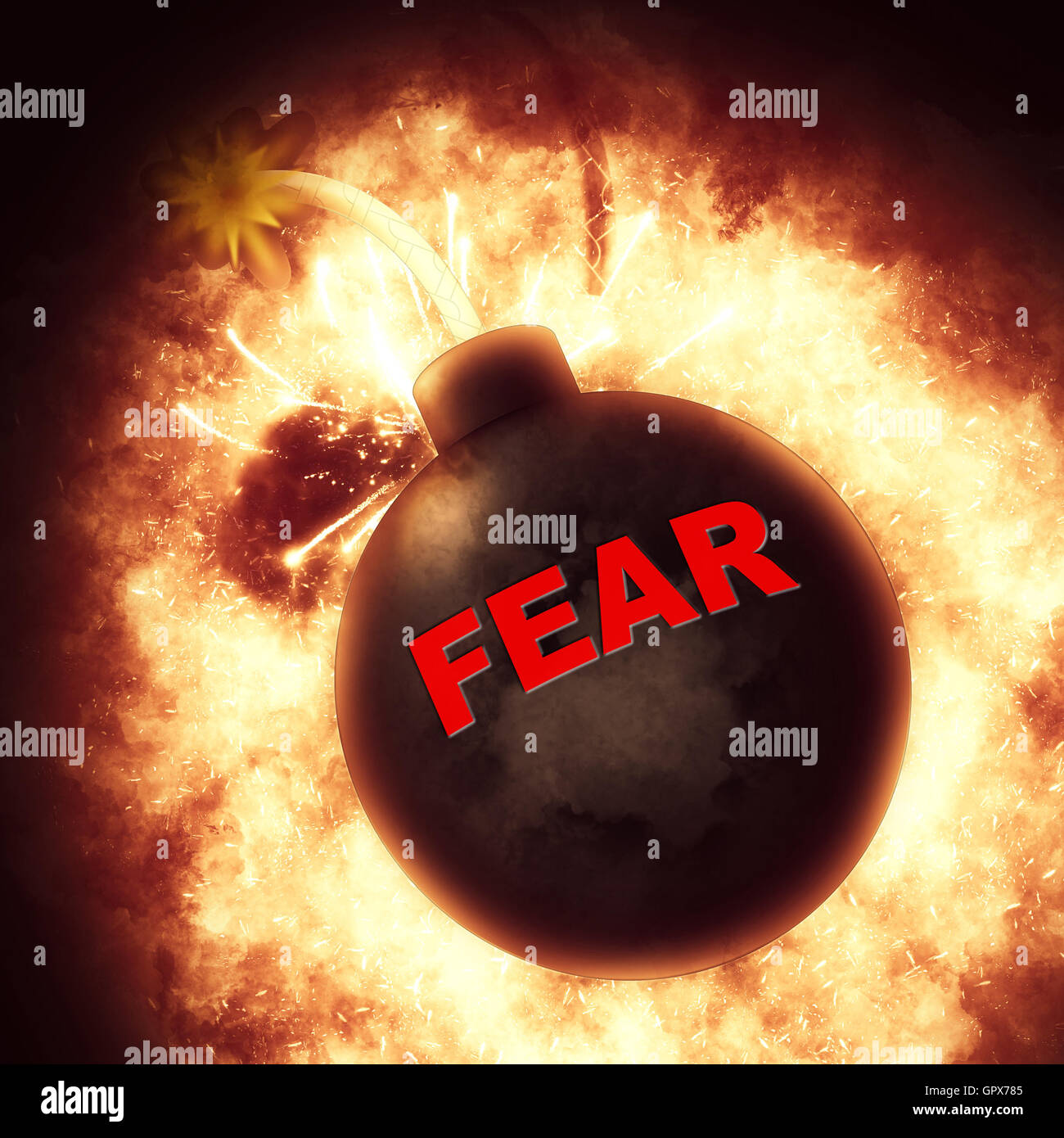 Angst Bombe zeigt Ängste Angst und bange Stockfoto