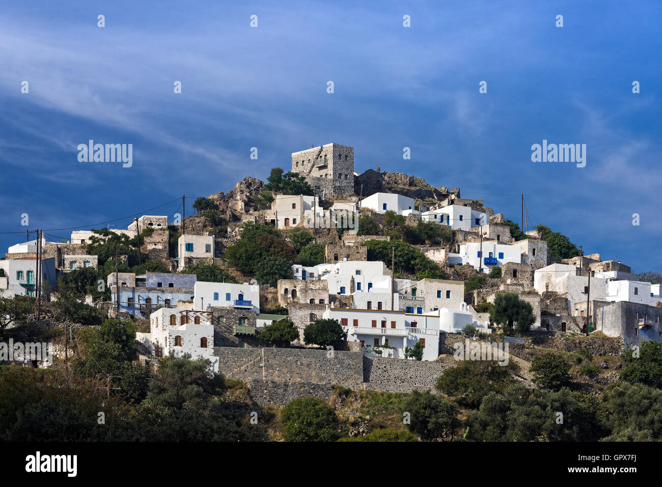 Blick auf die traditionellen Dorf von Emporios auf Nisyros Insel, Griechenland Stockfoto