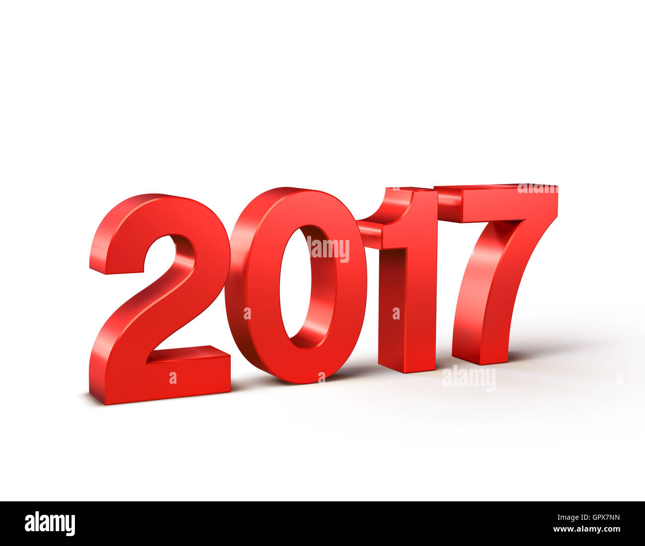 Neue Jahr 2017 Typ, rot gefärbt und isoliert auf weiss - 3D-Illustration Stockfoto