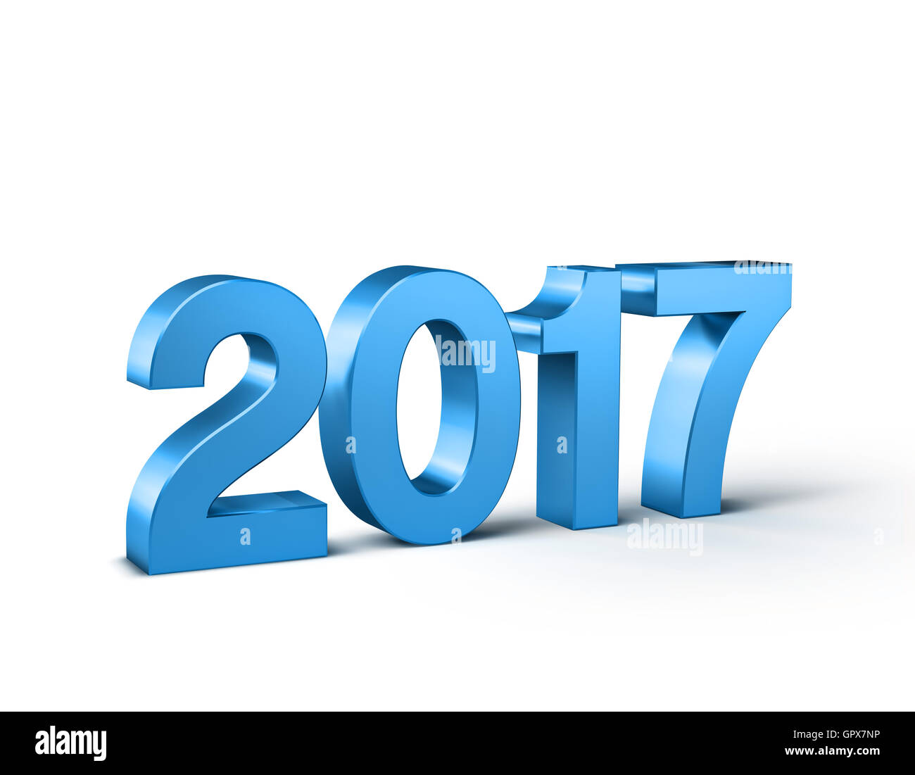 Neue Jahr 2017 Typ, blau gefärbt und isoliert auf weiss - 3D-Illustration Stockfoto