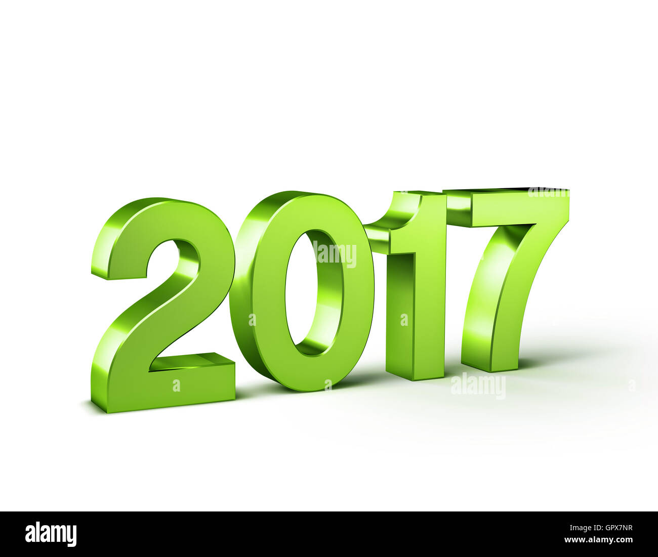 Neue Jahr 2017-Typ, in grün gefärbt und isoliert auf weiss - 3D-Illustration Stockfoto