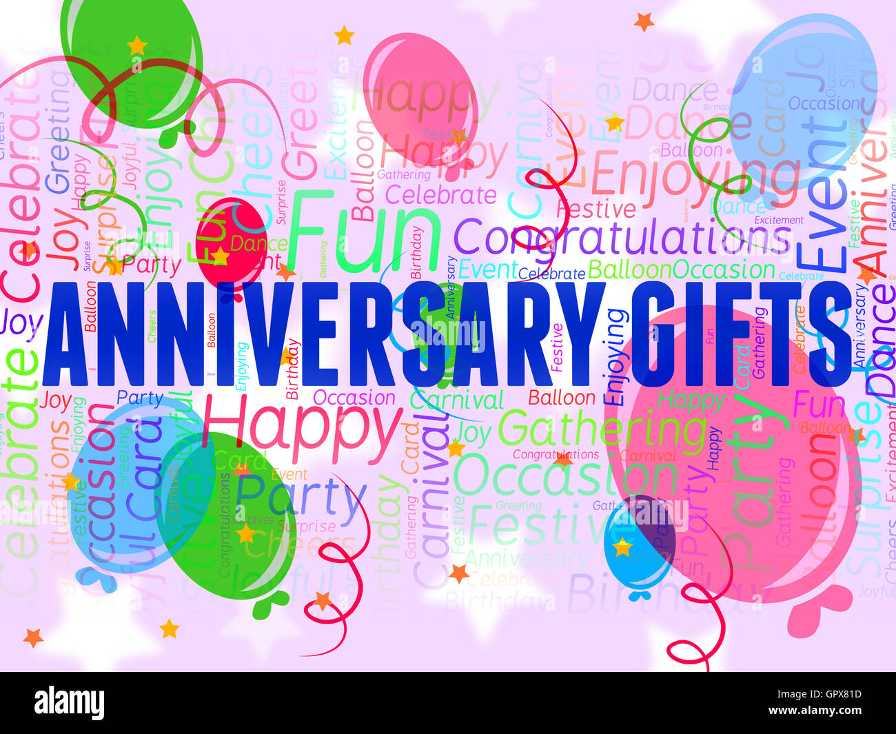 Jahrestag Geschenke bedeutet Gruß Geschenkbox und Gegenwart Stockfoto