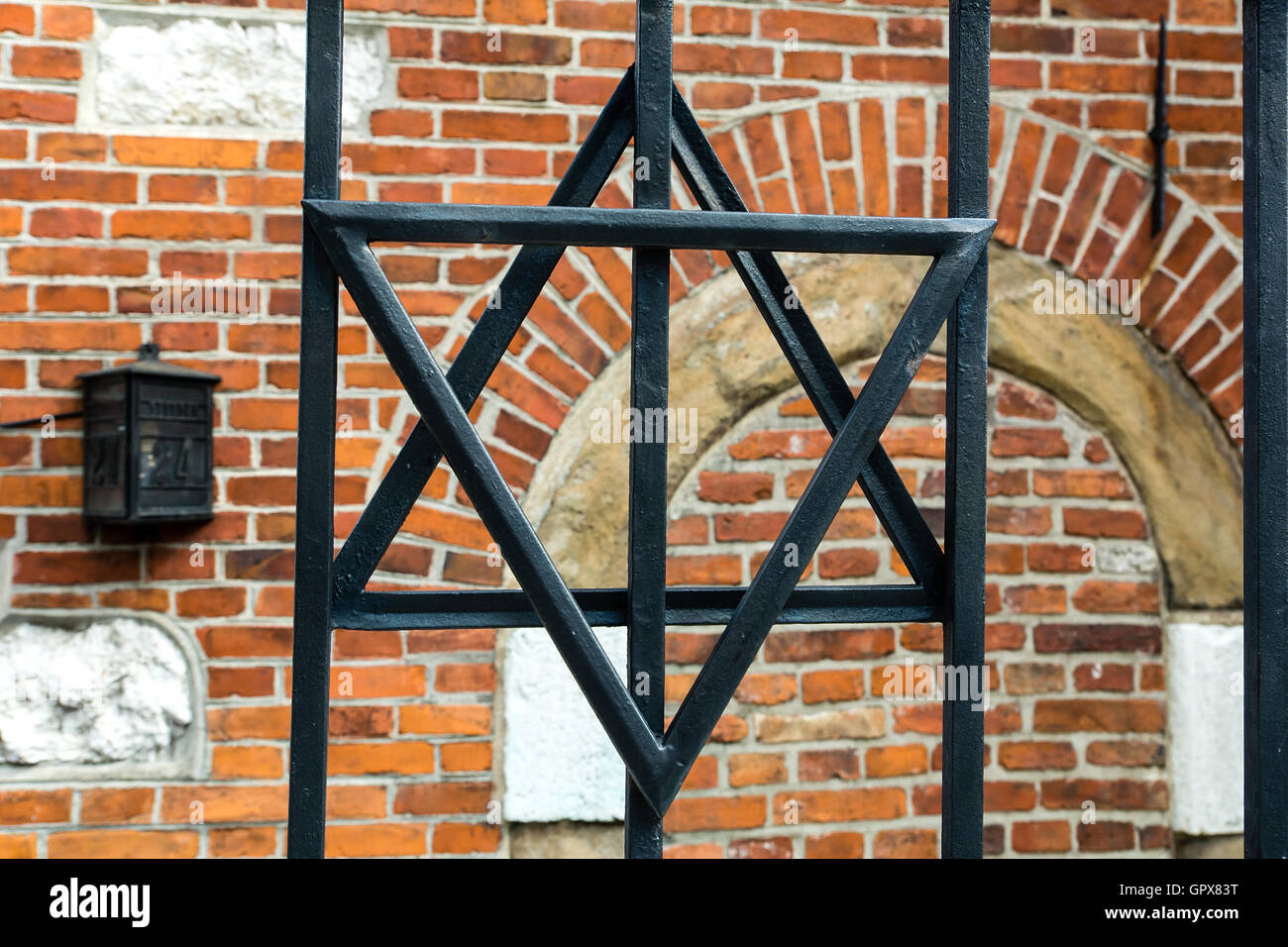 Jüdischen Star auf dem Zaun in Krakau (Polen) Stockfoto