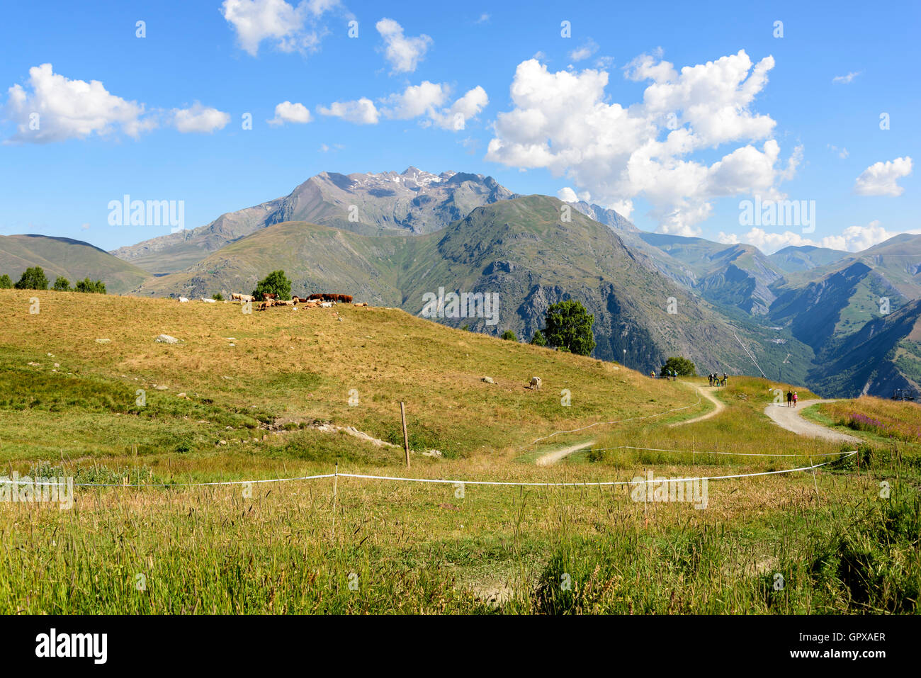 Pic Blanc Alpes d ' Huez gesehen von Mont-de-Lans, Alpen, Oisans, Isere, Frankreich Stockfoto