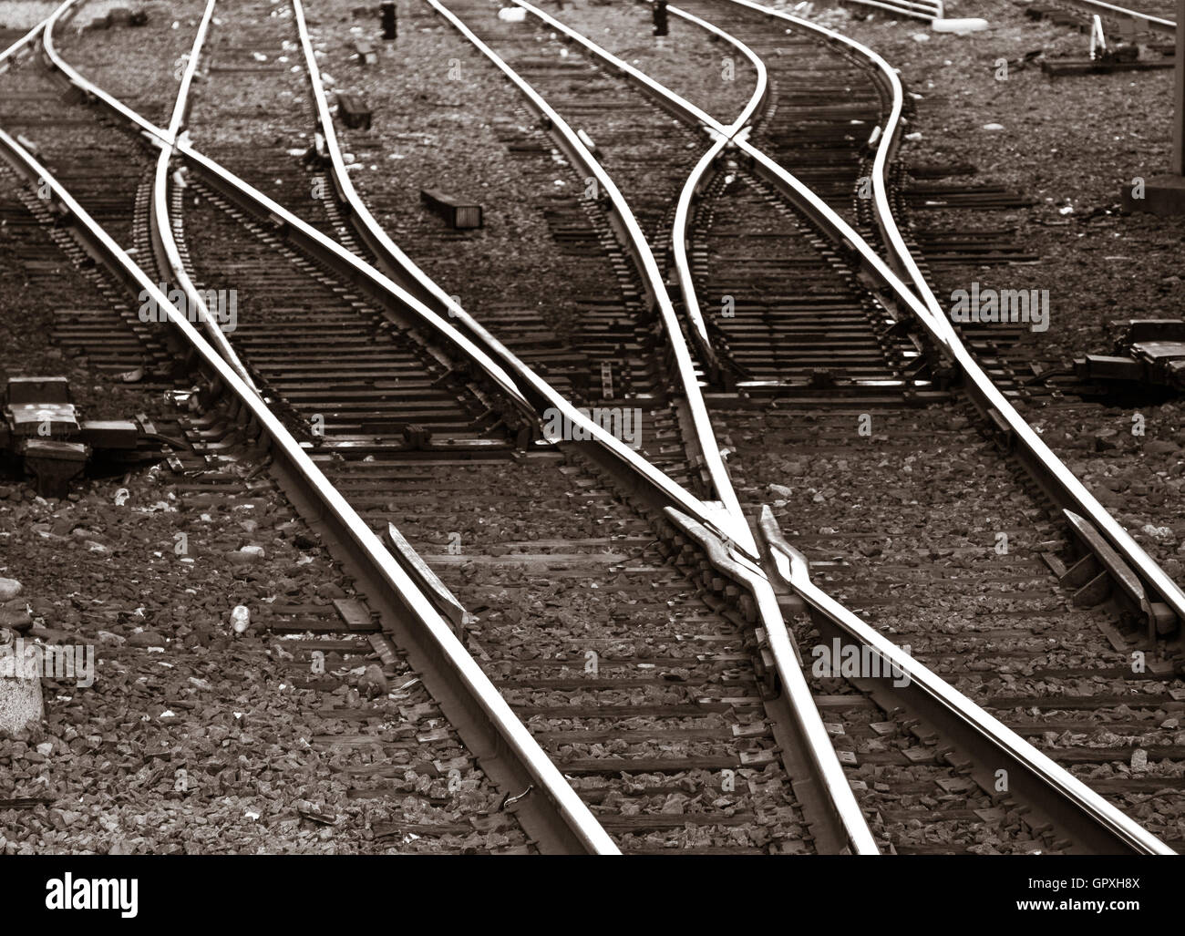 Eisenbahnschienen Verzweigung. Stockfoto