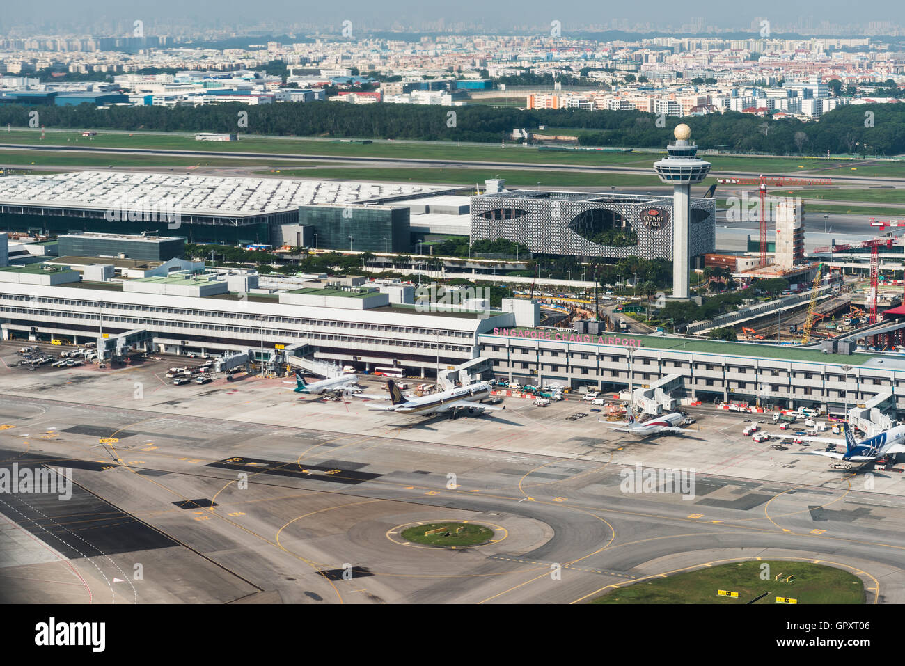 Changi International Airport, beschäftigt Luftfahrt-Drehkreuz in Südost-Asien Stockfoto