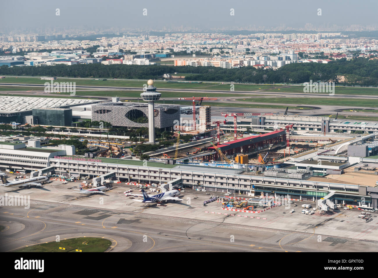 Changi International Airport, beschäftigt Luftfahrt-Drehkreuz in Südost-Asien Stockfoto