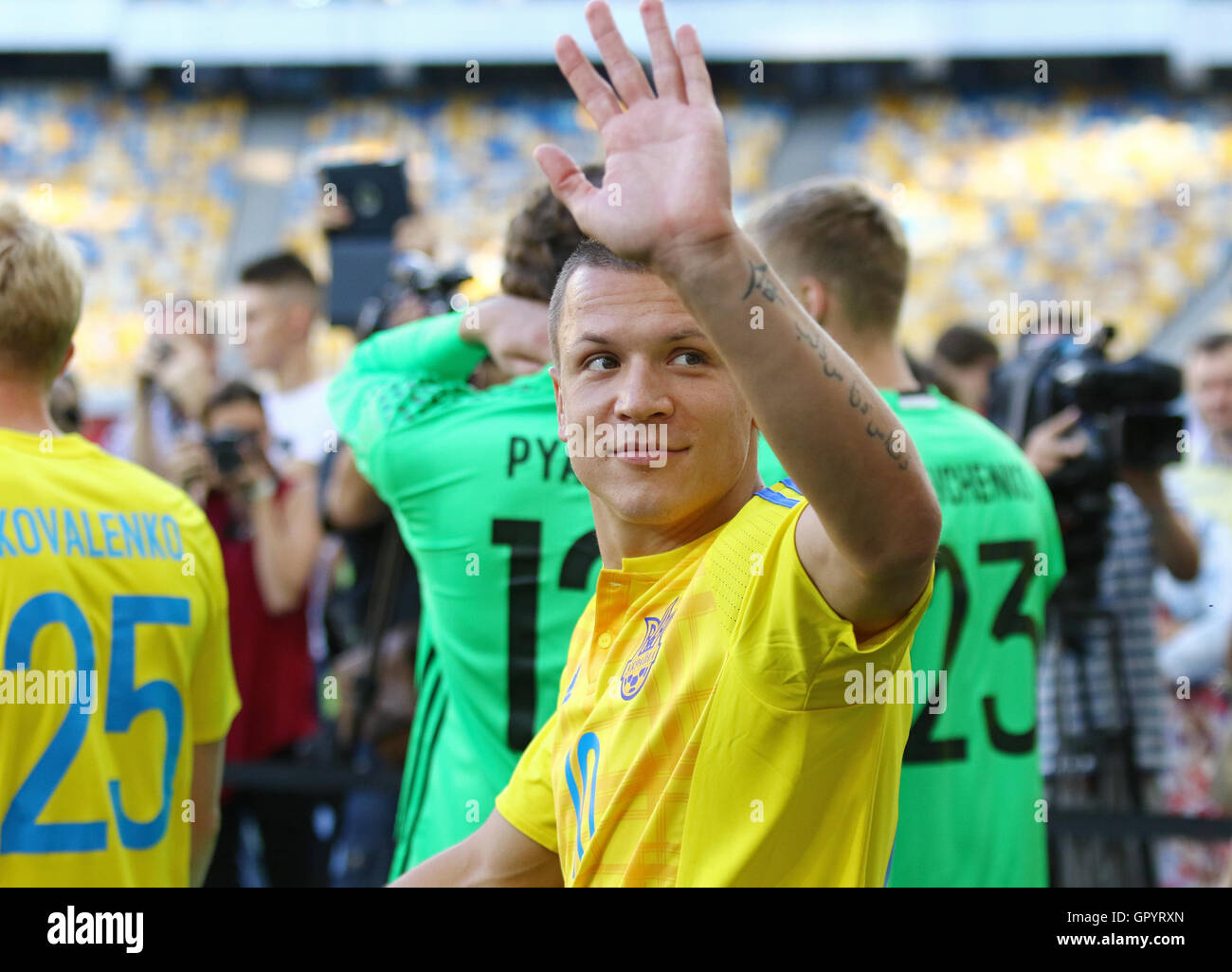 Porträt des Spielers Yevhen Konoplyanka während offenes Training der Ukraine Fußball-Nationalmannschaft Stockfoto