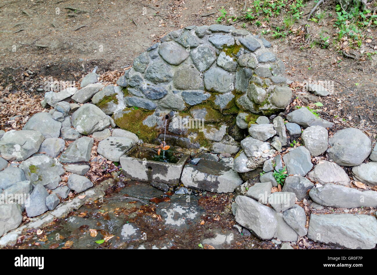 Brunnen mit frischem kaltem Wasser im Berg Vitosha, Sofia Stockfoto