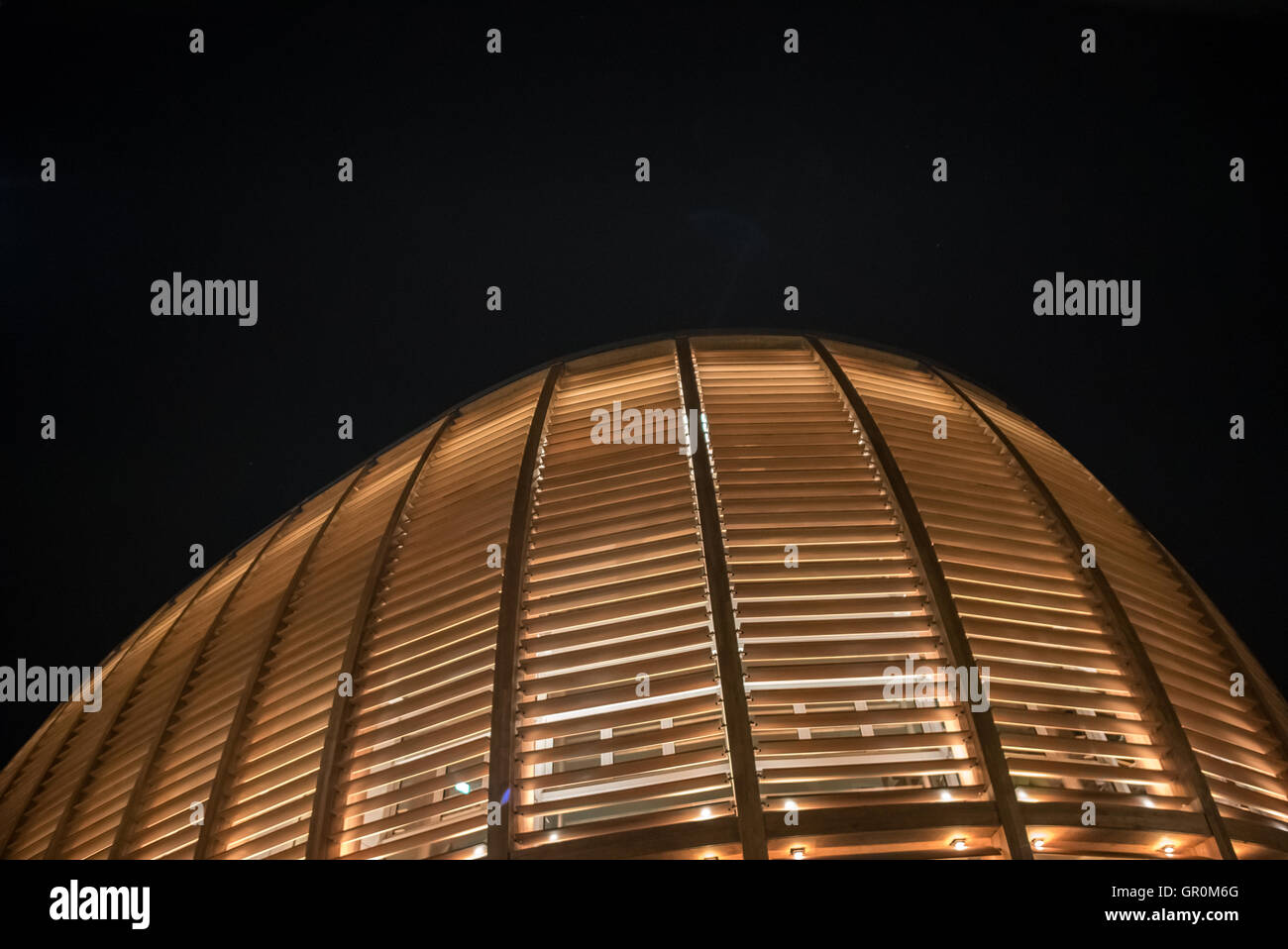 Futuristische Woody Gebäude bei Nacht Stockfoto