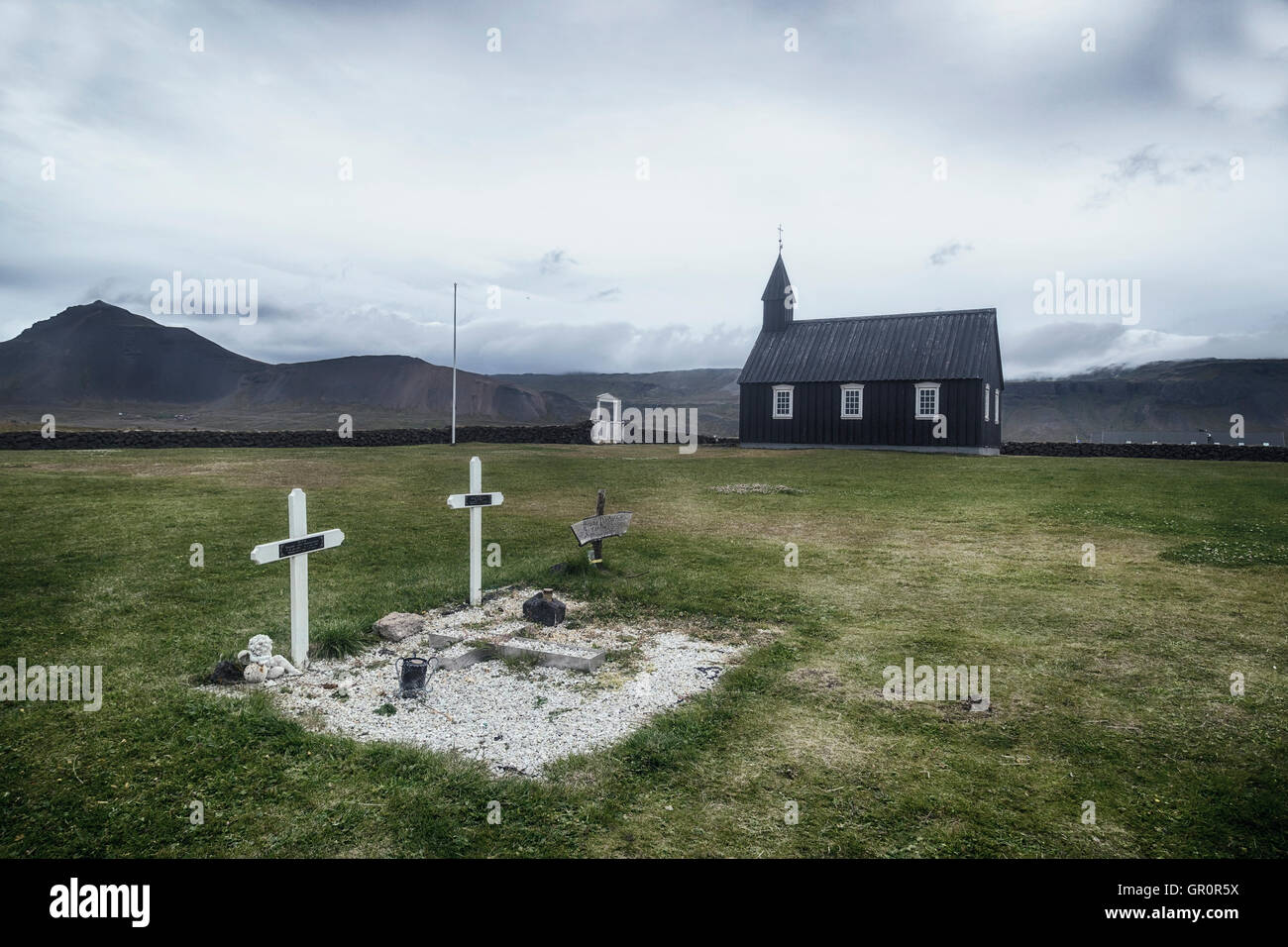 Budir, schwarze Kirche, Snaefellsnes, Island Stockfoto Budir, schwarze Kirche, Snaefellsnes, Island Stockfoto