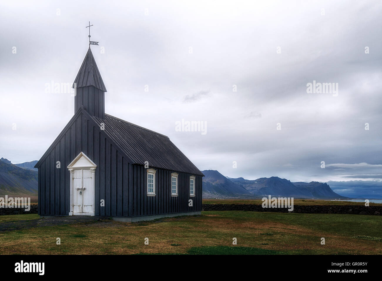 Budir, schwarze Kirche, Snaefellsnes, Island Stockfoto Budir, schwarze Kirche, Snaefellsnes, Island Stockfoto