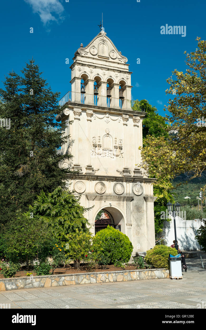 Glockenturm des Klosters Agios Gerasimos, Kefalonia, Ionische Inseln, Griechenland, Europa Stockfoto