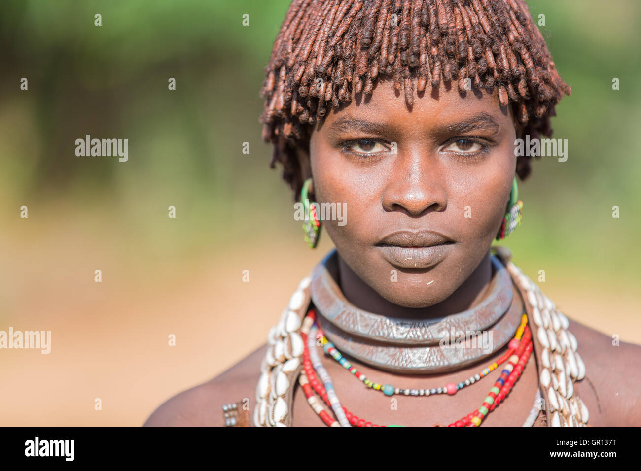 Porträt von Hamer Stamm, Turmi, Omo-Tal - Äthiopien Stockfoto