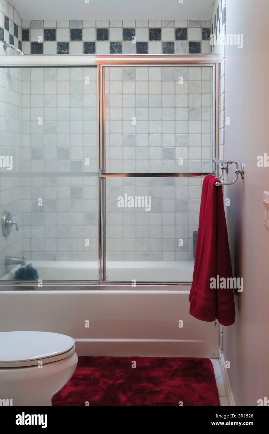 Wohnhaus, Bad mit Glas-Schiebe Dusche Tür, USA Stockfoto