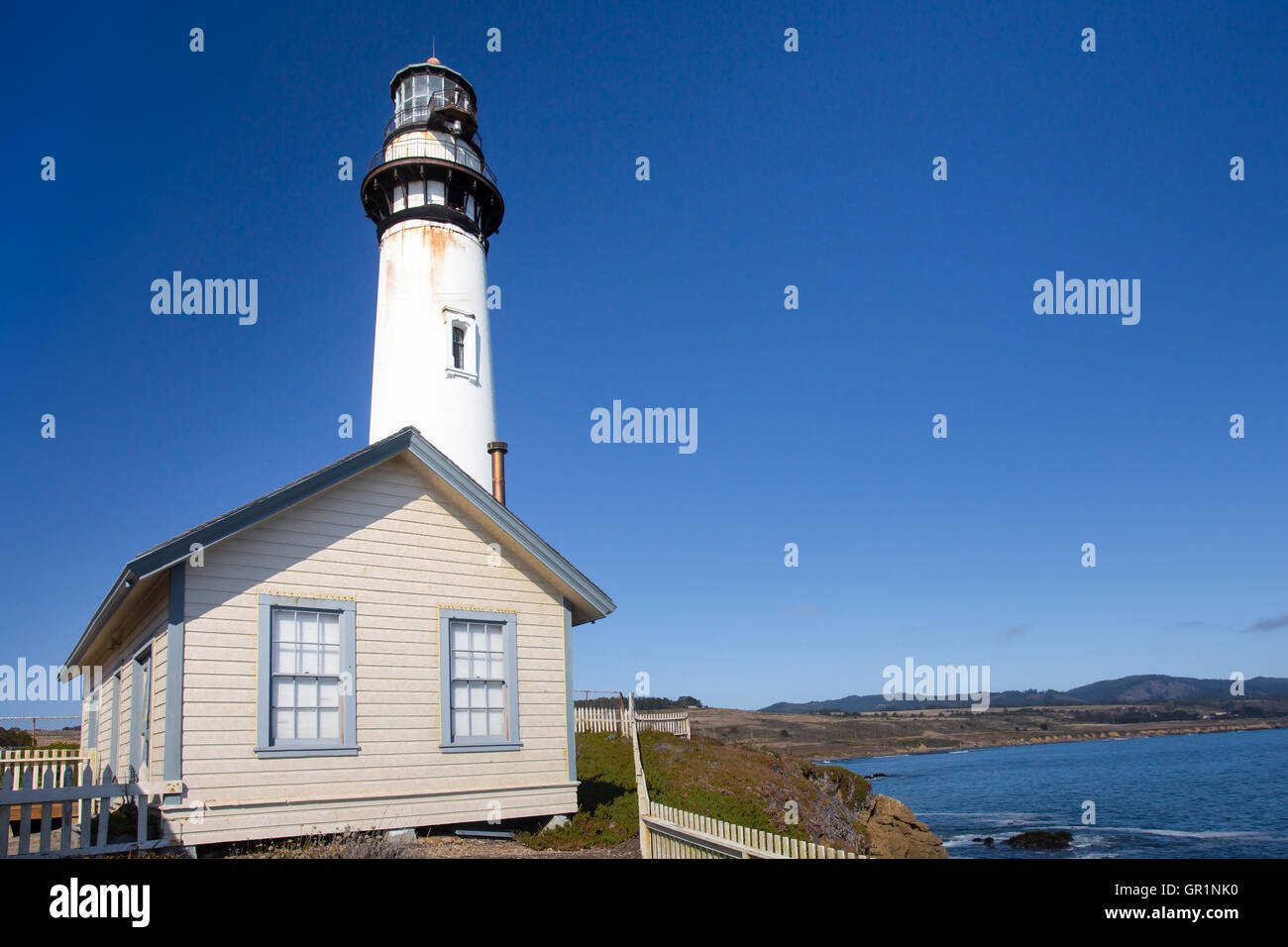 Historische Wahrzeichen Pigeon Point Lighthouse in Kalifornien, USA Stockfoto