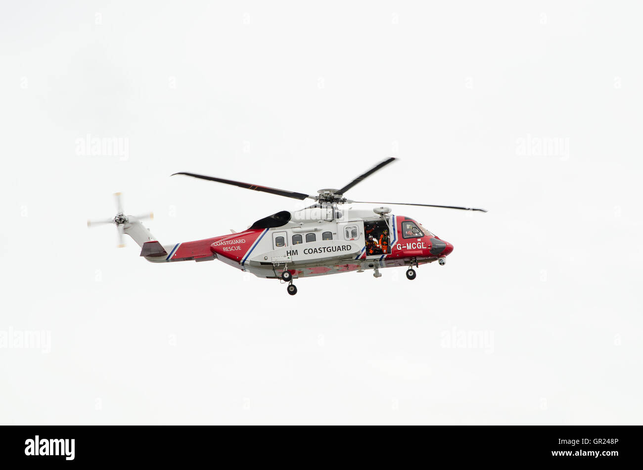 Küstenwache-Rettungshubschrauber Stockfoto