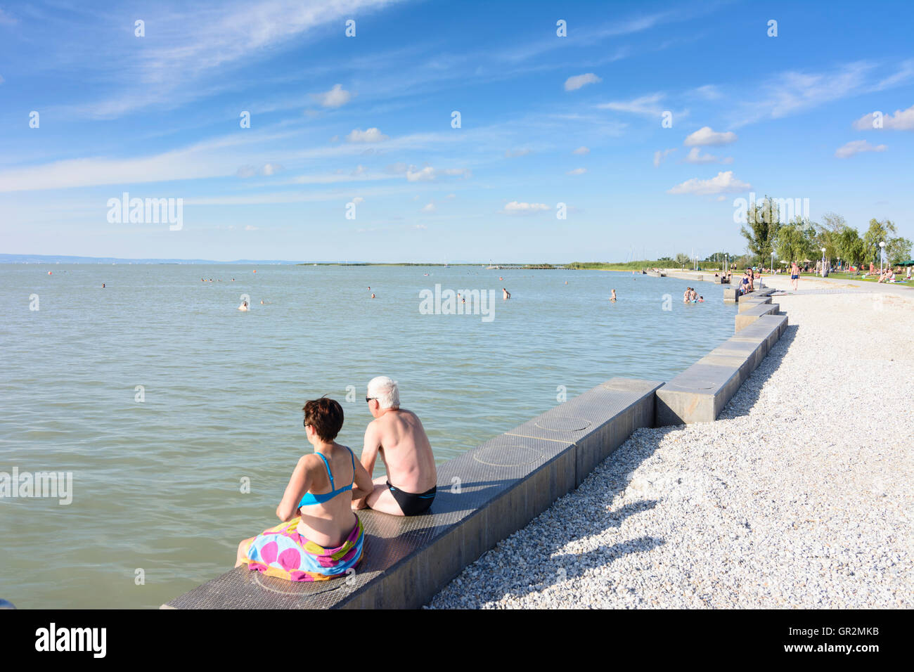 Illmitz: öffentliche Baden Strand Lido, Neusiedler See, Neusiedler See, Schwimmer, Österreich, Burgenland, Stockfoto