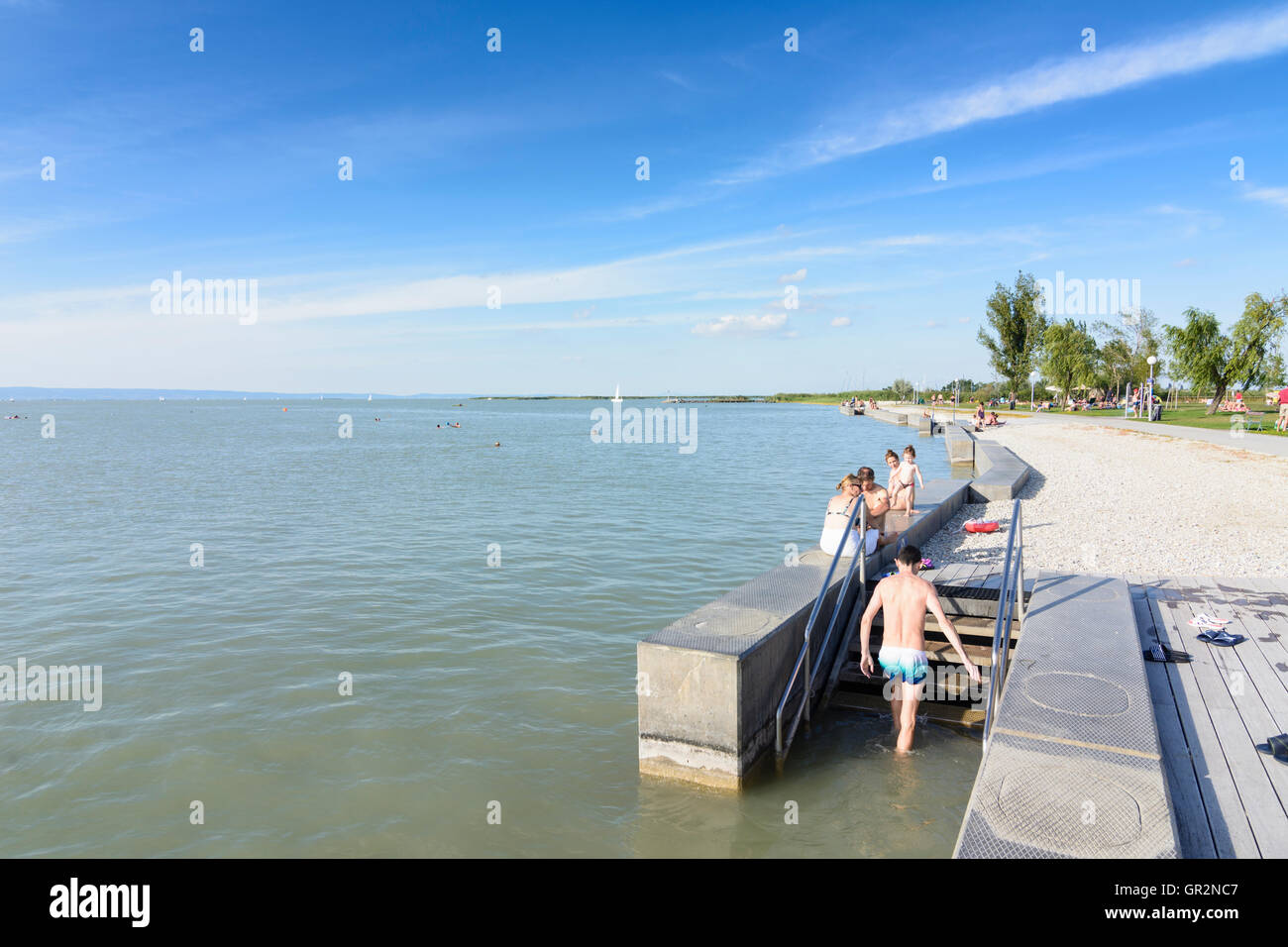 Illmitz: öffentliche Baden Strand Lido, Neusiedler See, Neusiedler See, Schwimmer, Österreich, Burgenland, Stockfoto