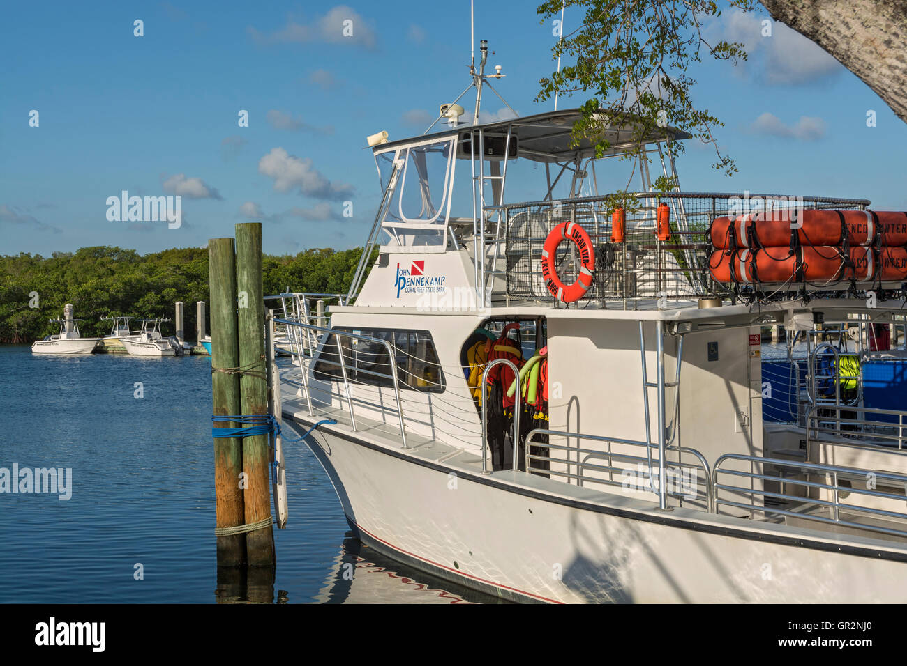 Florida Keys, Key Largo, John Pennekamp Coral Reef State Park, Yachthafen, Hafen, Boot Stockfoto