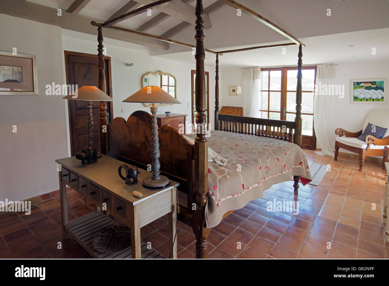 Interior Französisch Haus Schlafzimmer Luberon Provence Frankreich Stockfoto