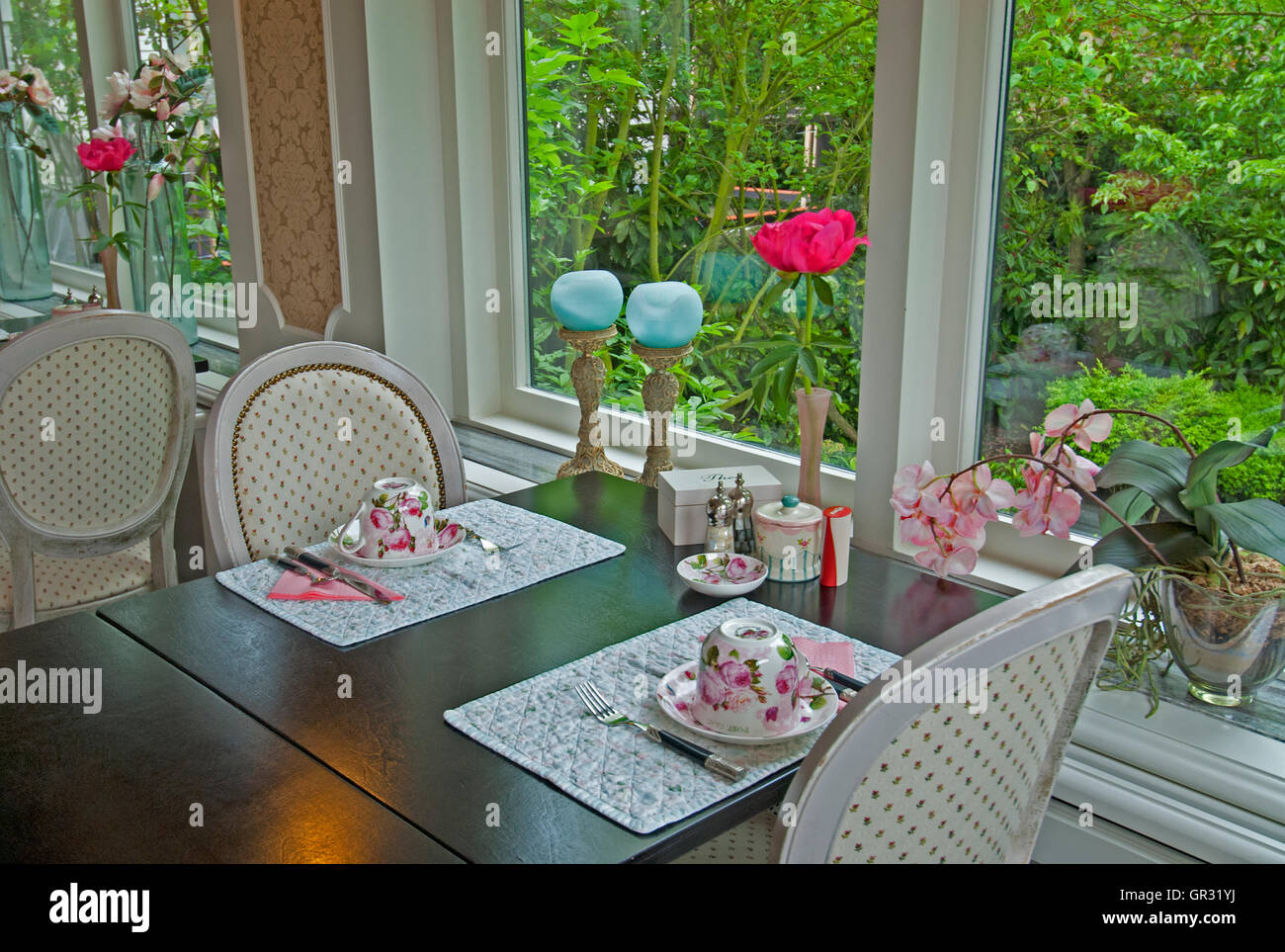 Speisesaal im Hotel Villa "de Klughte Wijk Aan Zee, Holland, Niederlande Stockfoto
