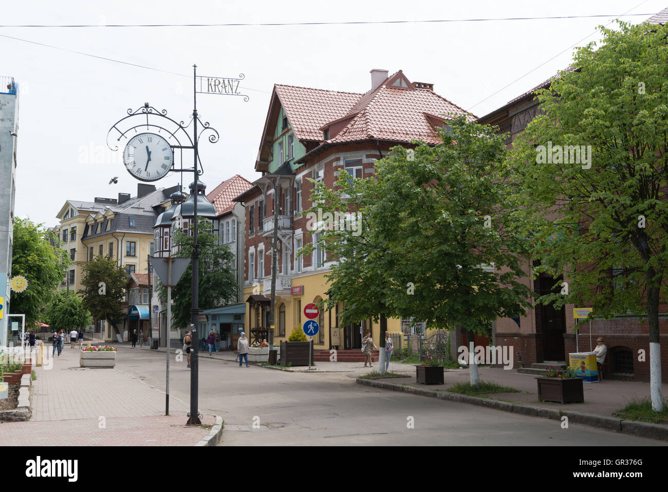 Innenstadt mit Hauptstraße, Selenogradsk, ex-Deutsch Cranz, Gebiet Kaliningrad, Russland, ex-Ostpreußen Stockfoto