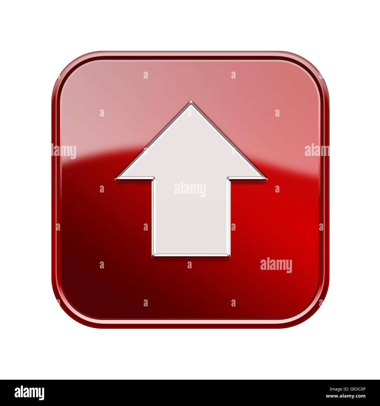 Pfeil nach oben Symbol glänzend rot, isoliert auf weißem Hintergrund Stockfoto