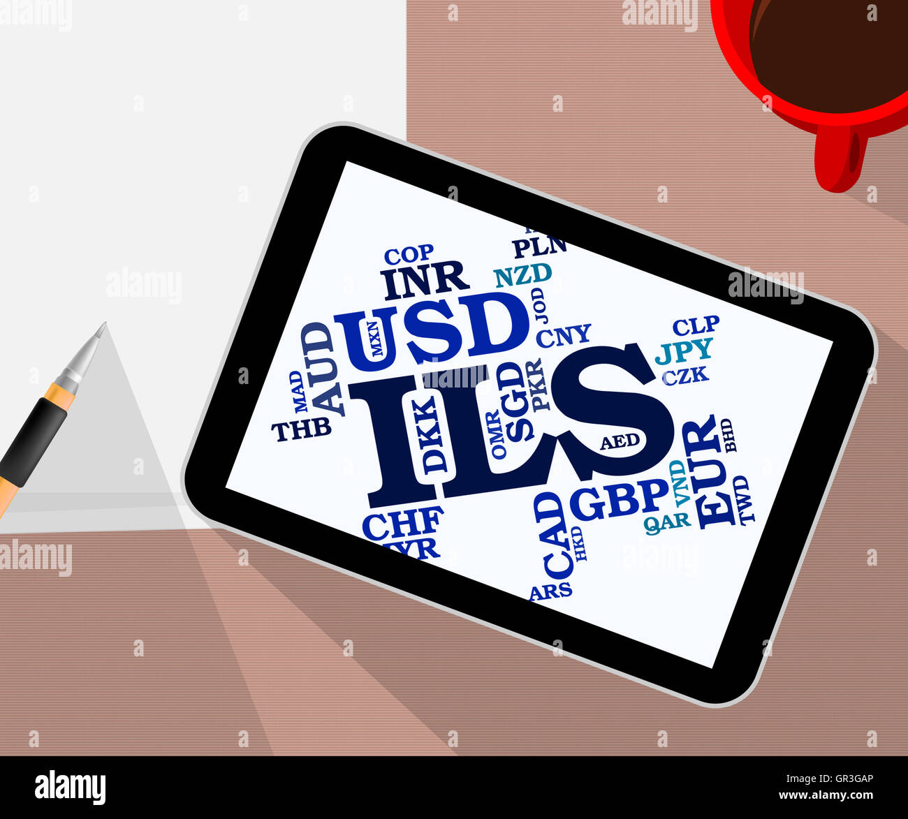 ILS Währung darstellt, israelische Schekel und Text Stockfoto