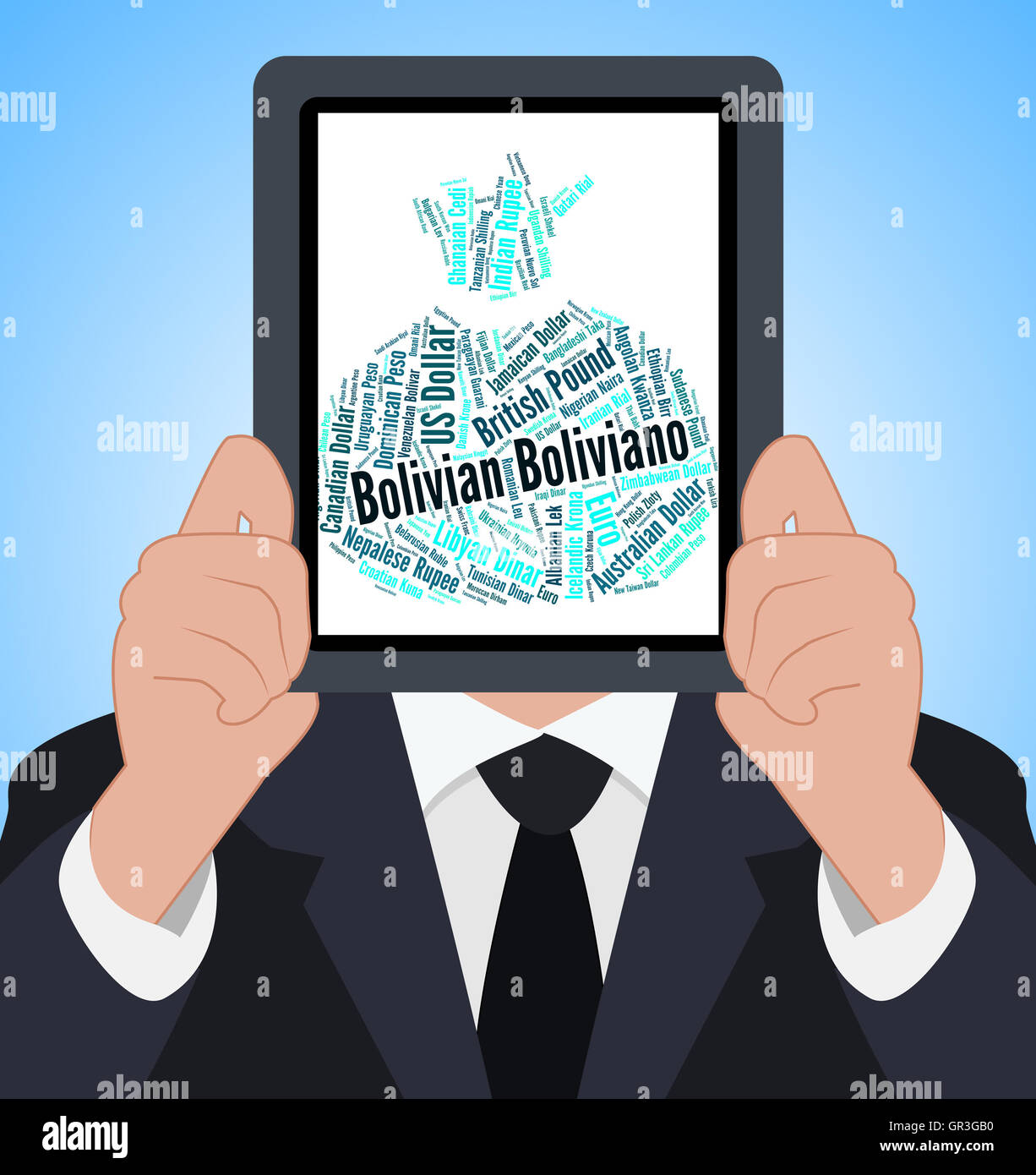 Bolivianischer Boliviano zeigt ausländische Währung und Wechselkurs Stockfoto