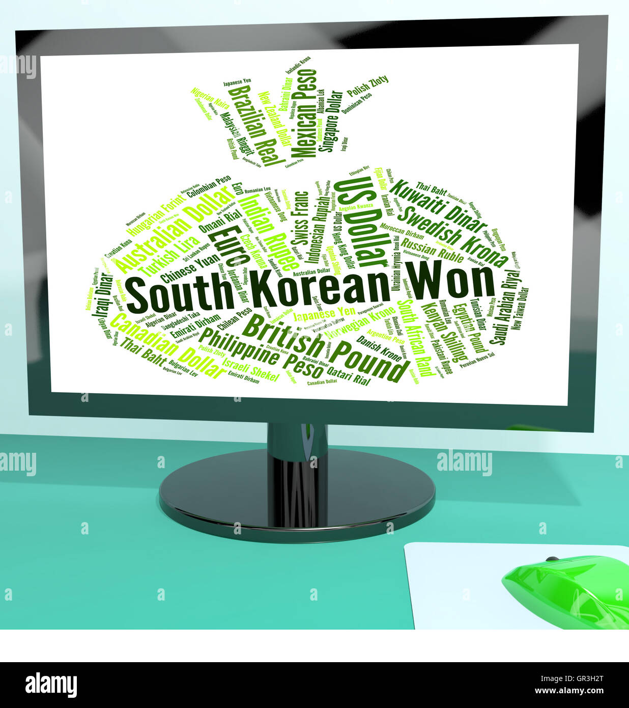 Südkoreanischer Won Wechselkurse und Währungen zeigen Stockfoto