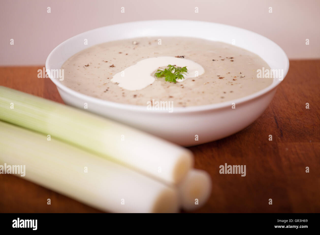 Lauch-Kartoffel-Suppe Stockfoto