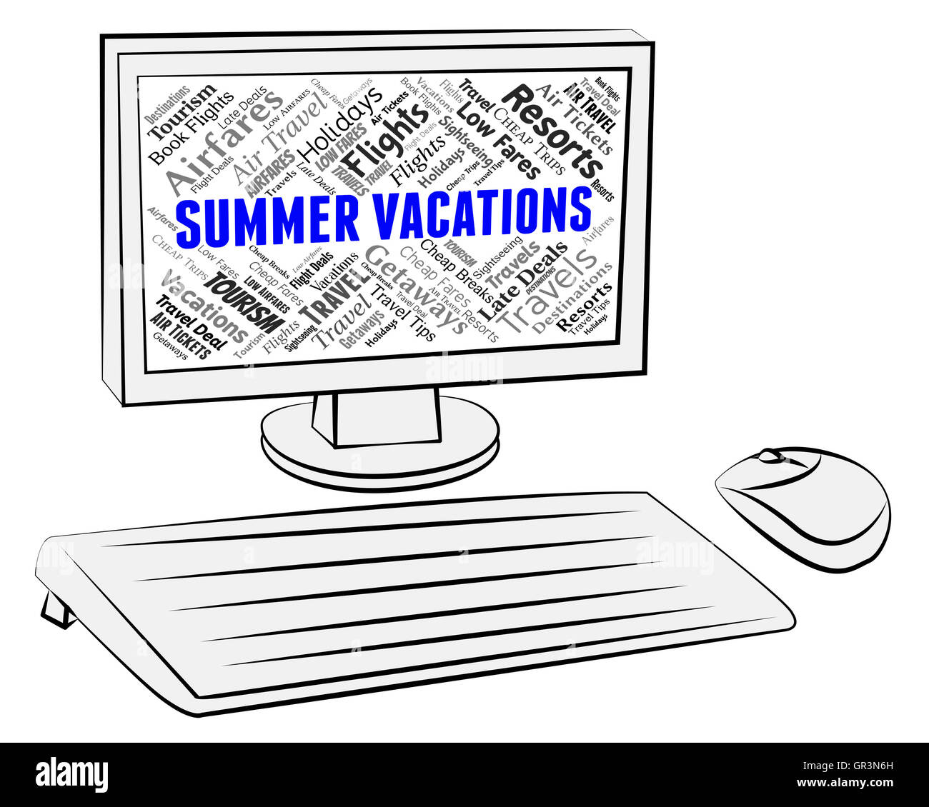 Sommerferien mit Sommer Urlaub und Computer Stockfoto