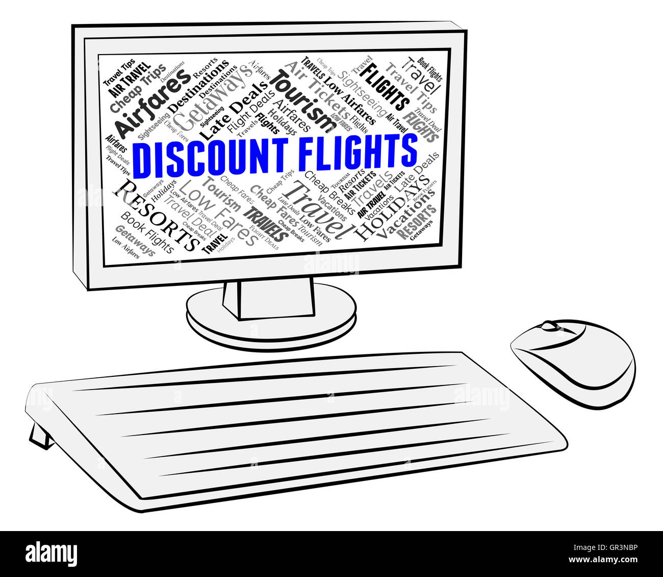 Günstige Flüge Angabe Reduktion Internet und Clearance Stockfoto