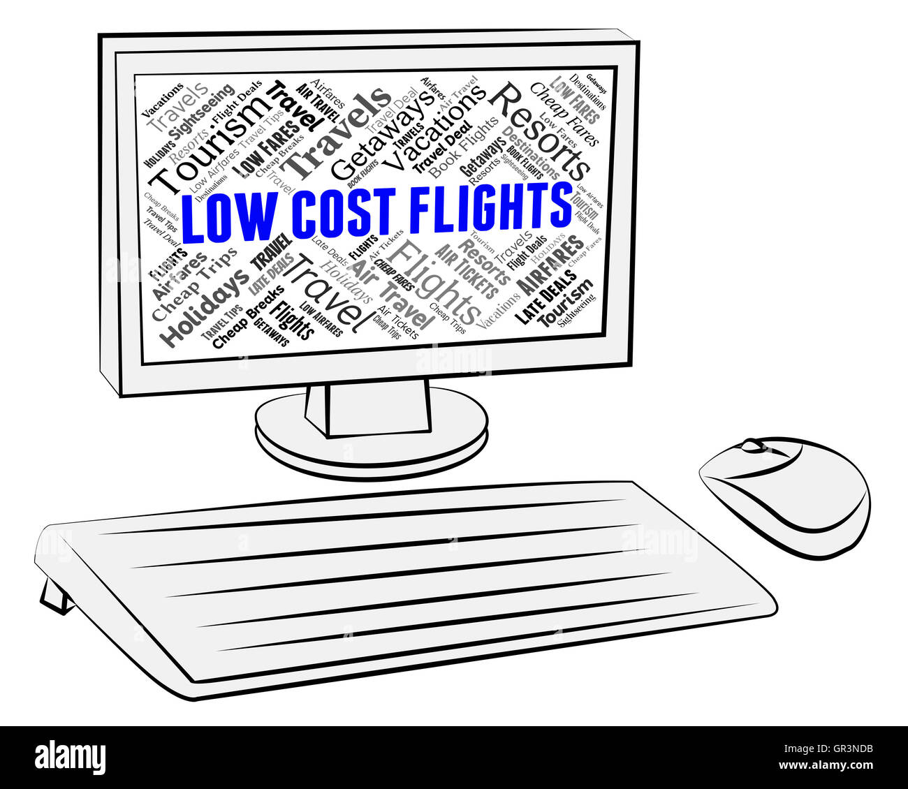 Low-Cost Flüge fliegen bedeutet bieten und sparen Stockfoto