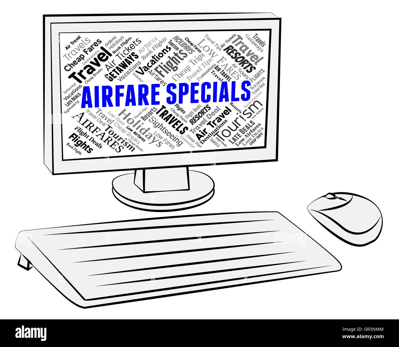 Flug-Specials, Pc-Angebote und Computer angibt Stockfoto