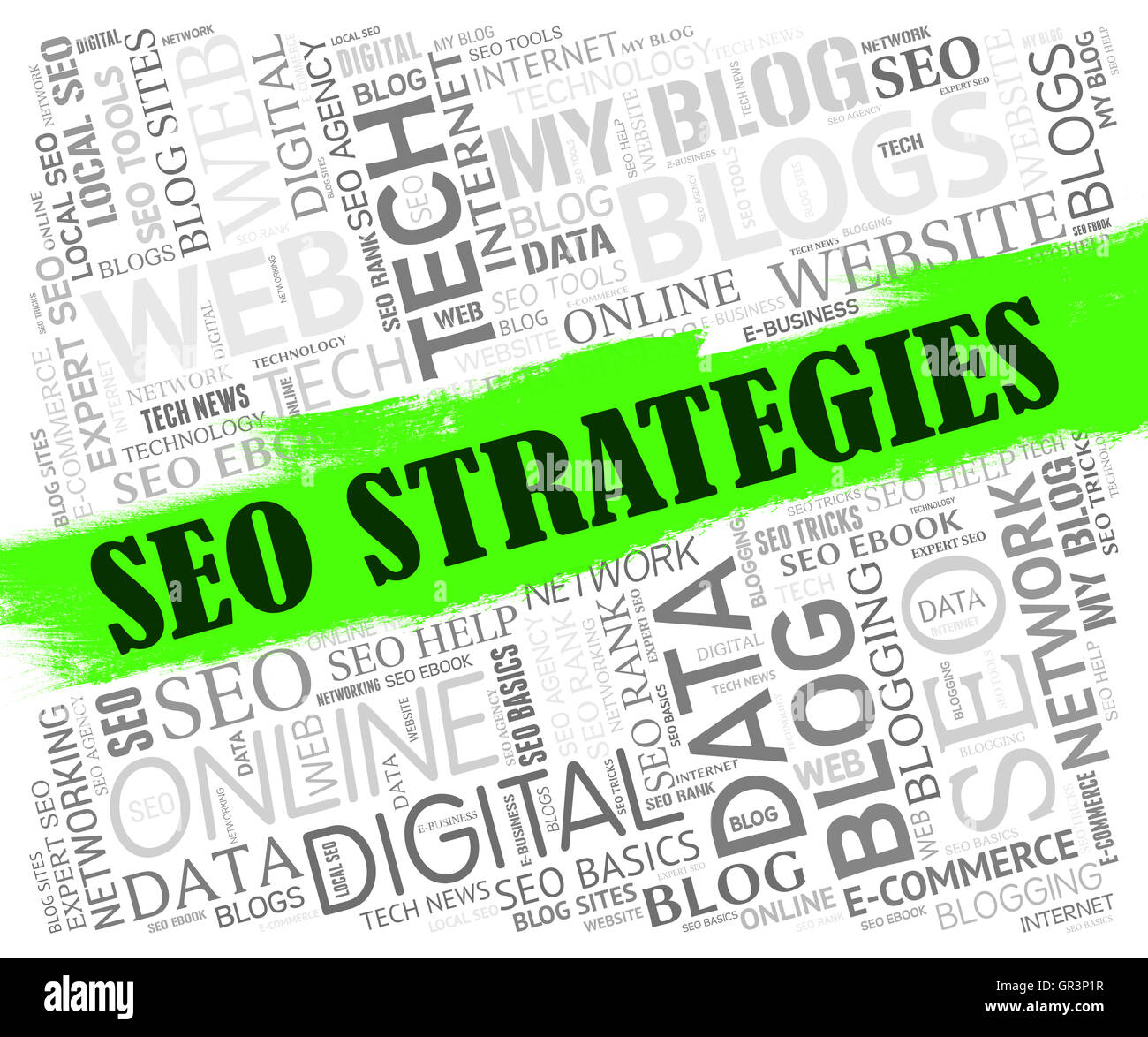 SEO-Strategien für strategische Strategie und Website Stockfoto